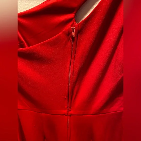 NWOT Crystal Sky Red One Shoulder Cutout Flared Leg Jumpsuit Size Medium - Picture 6 of 9